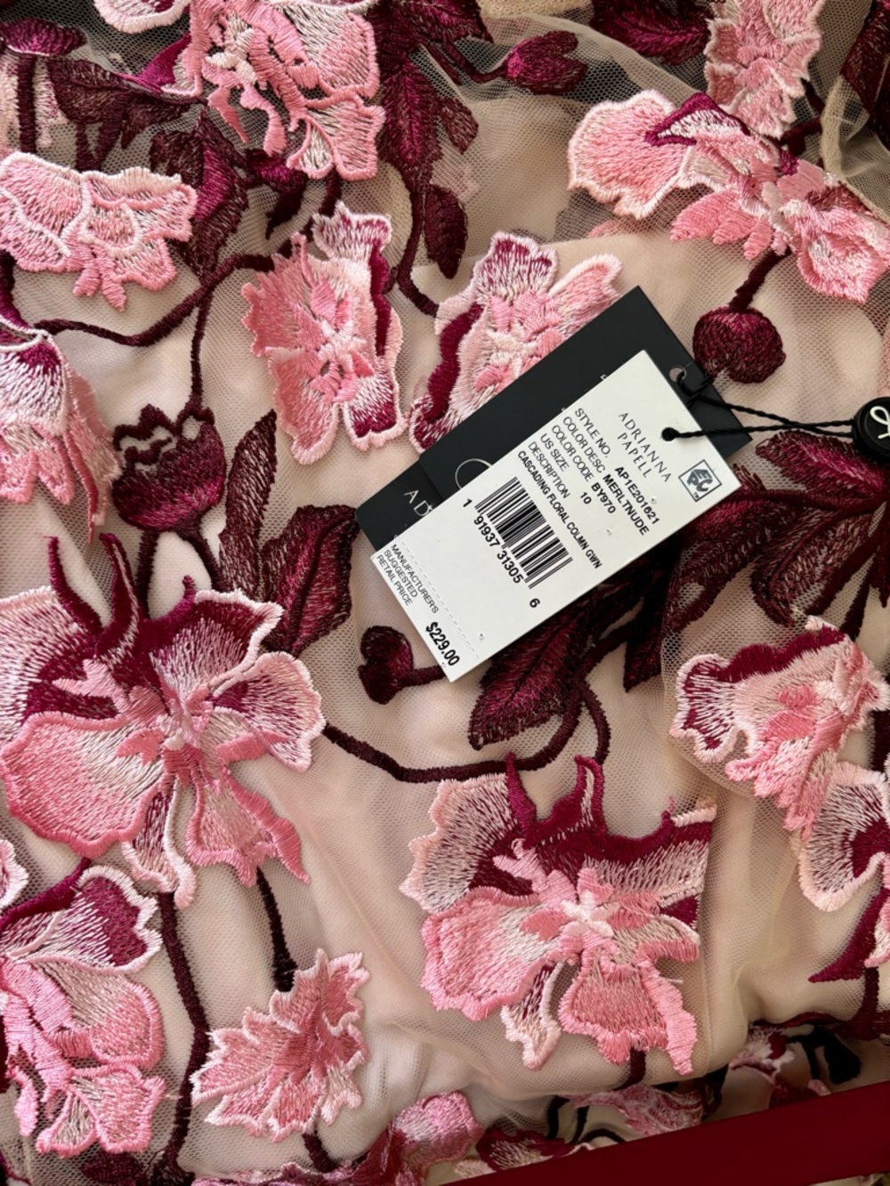 NWT Adrianna Papell Cascading Floral Column Gown 10 - Picture 6 of 6